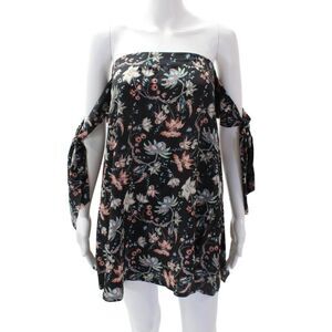 Adriana Degreas Womens Silk Tie Sleeve Floral Shift Dress Black Size S